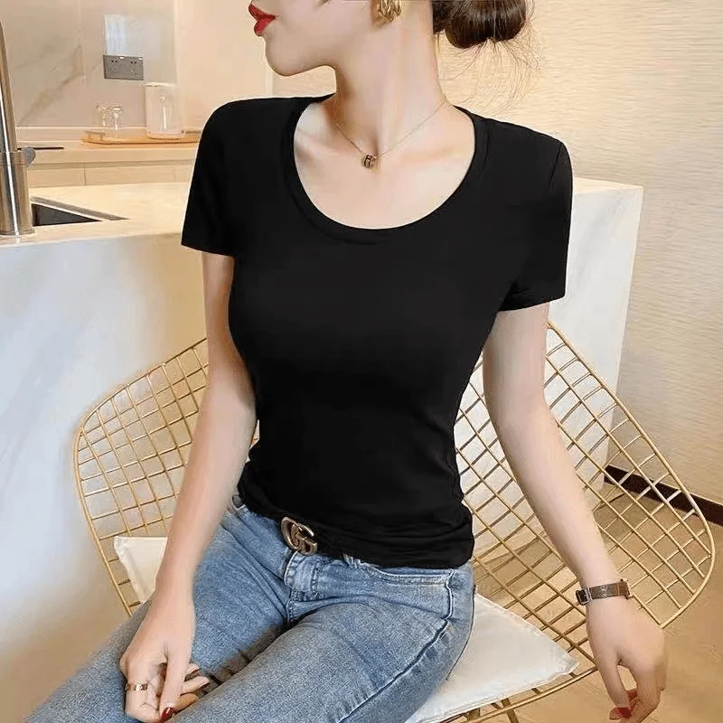 Summer Women's Slim Fit Short Sleeve T-Shirt Half Sleeve Base Shirt Versatile Base Layer Top Quality Polyester Fiber Commute ...
