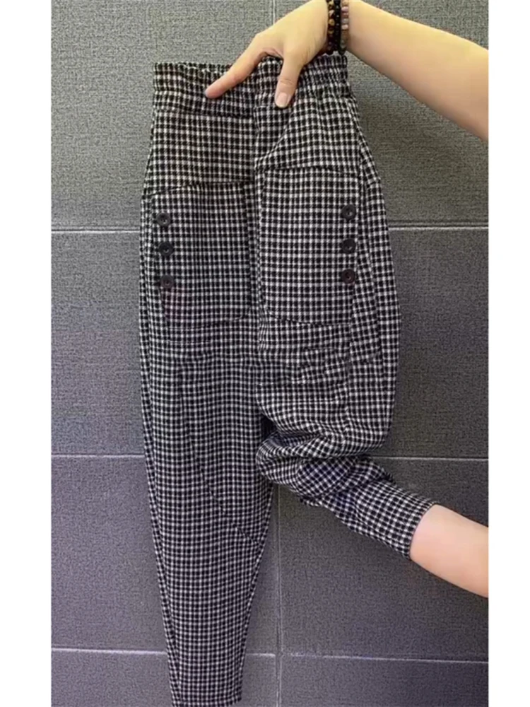 2024 Autumn New Fashionable Checkered Elegance High Quality Thousand Bird Grid Harun Pants Elastic Versatile Casual Pants