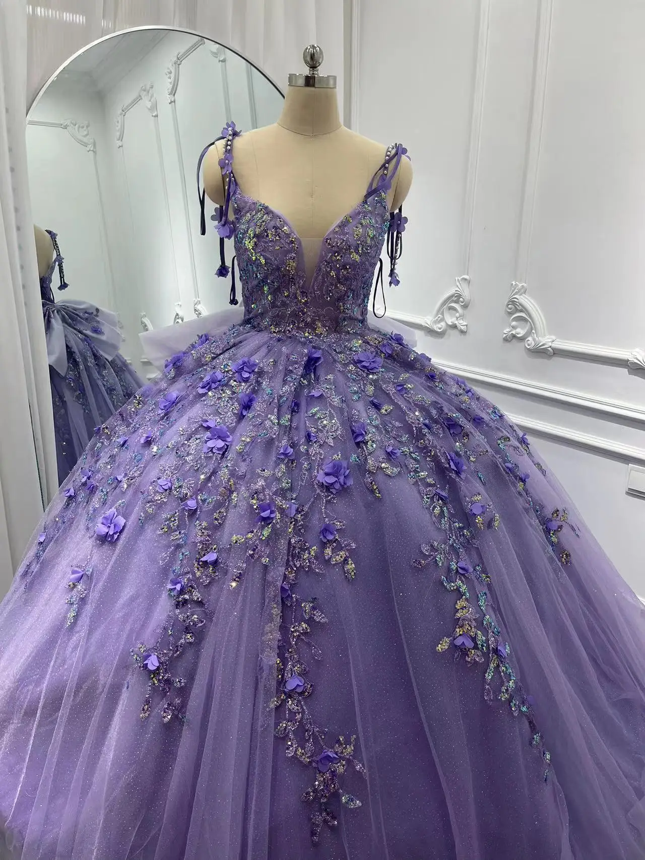 

Real Picture Luxury Lilac Prom Dresses 3D Flower Ball Gown Vestido De 15 Anos Birthday Party Dress 16 Girl Quinceanera Dress