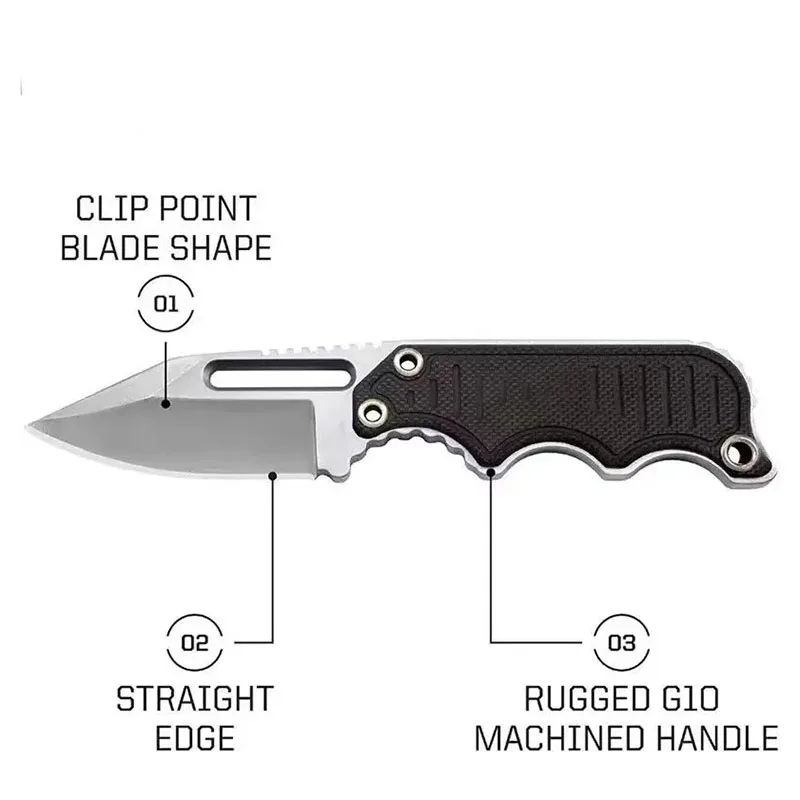 Small Fixed Blade Knife Mini Neck Keychain Knife Satin Plain Blade G10 Handle with ABS Sheath Outdoor EDC Camping Survival Tool image 2
