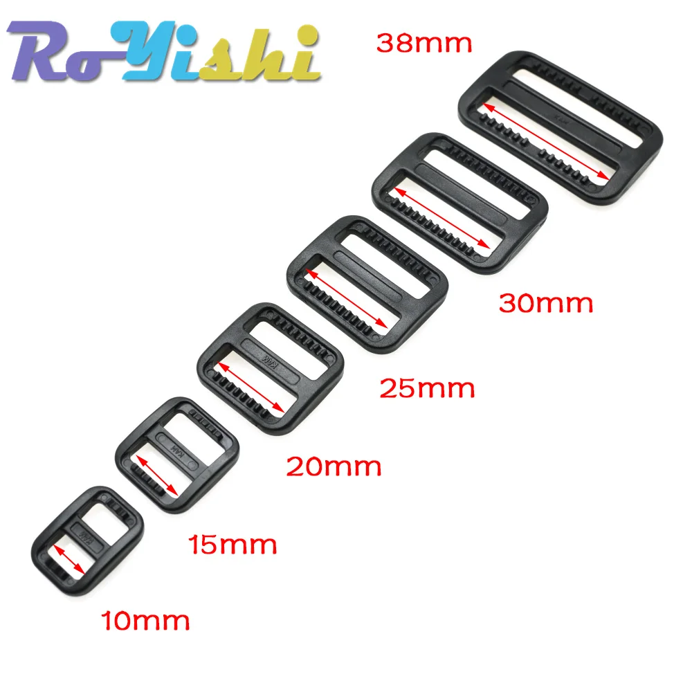 10 Pcs/Pack Plastic Slider Tri Glide Adjust Buckles Wider Style Backpack Straps Webbing Black