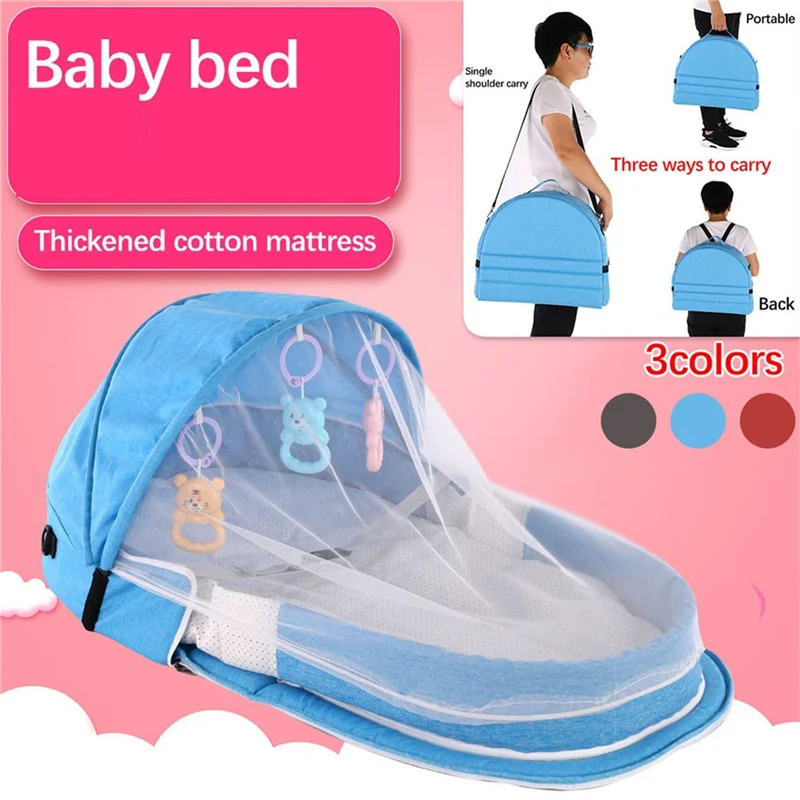 ABXF-Baby Bed With Net And Awning Nest Portable Folding Crib For Camping Infant Bed Bassinet For Baby
