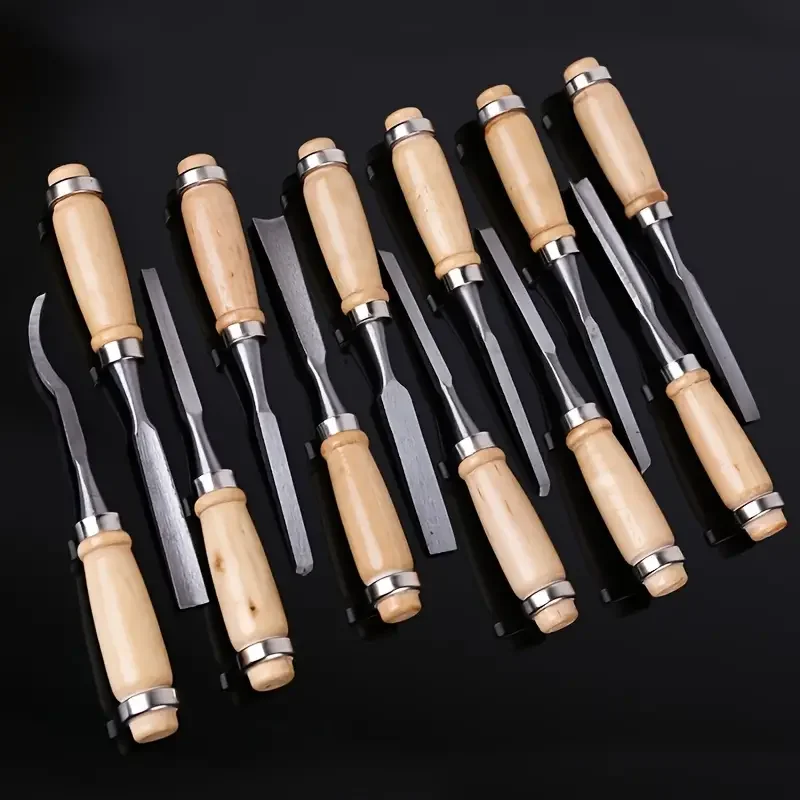Imagem -02 - Wood Carving Hand Chisel Grupo Ferramentas para Carpintaria Lathe Gouges Faca Esculpida 12 Pcs