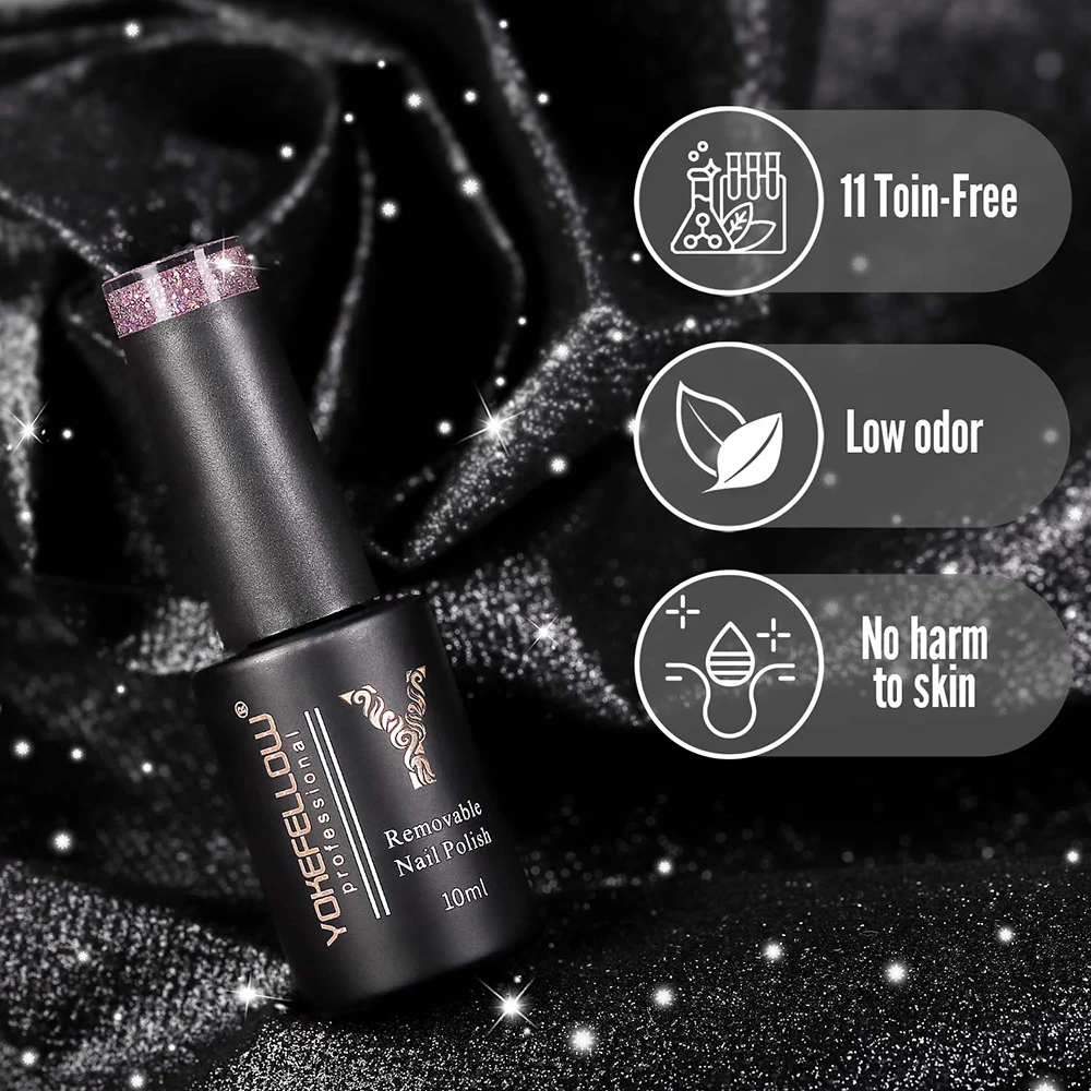 YOKEFELLOW BD05 Holo Shimmers Reflective Glitter Gel Nail Polish Pink Semi permanent Gel Varnish with Ultra-sparkly Diamond Dust