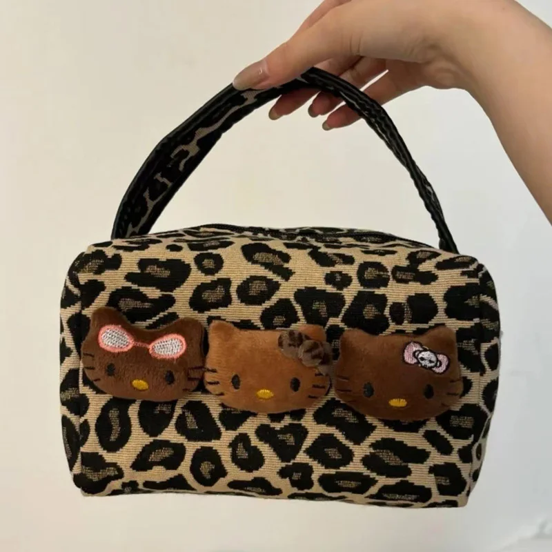 

Леопардовая черная косметичка KT Cat, женская портативная дорожная сумка большой емкости, косметика для ухода за кожей, милая сумка с котом
