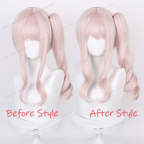 Imagen 2 del producto Akiyama Mizuki Peluca de pelo sintético para Cosplay, 45cm, rosa claro, pelo resistente al calor, pelucas de alta calidad