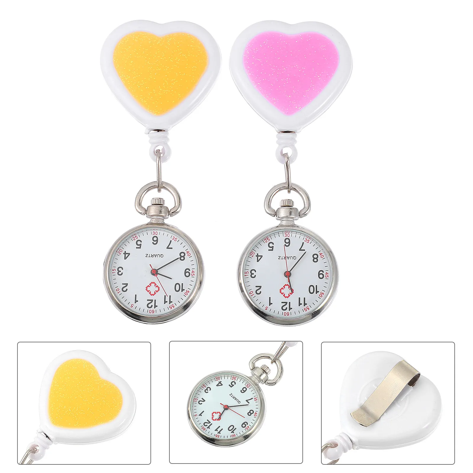 Peach Heart Hanging Pocket Watch Set – Retractable Chest Watch for Nurses, Doctors, Students – Nursing Gift & Decor