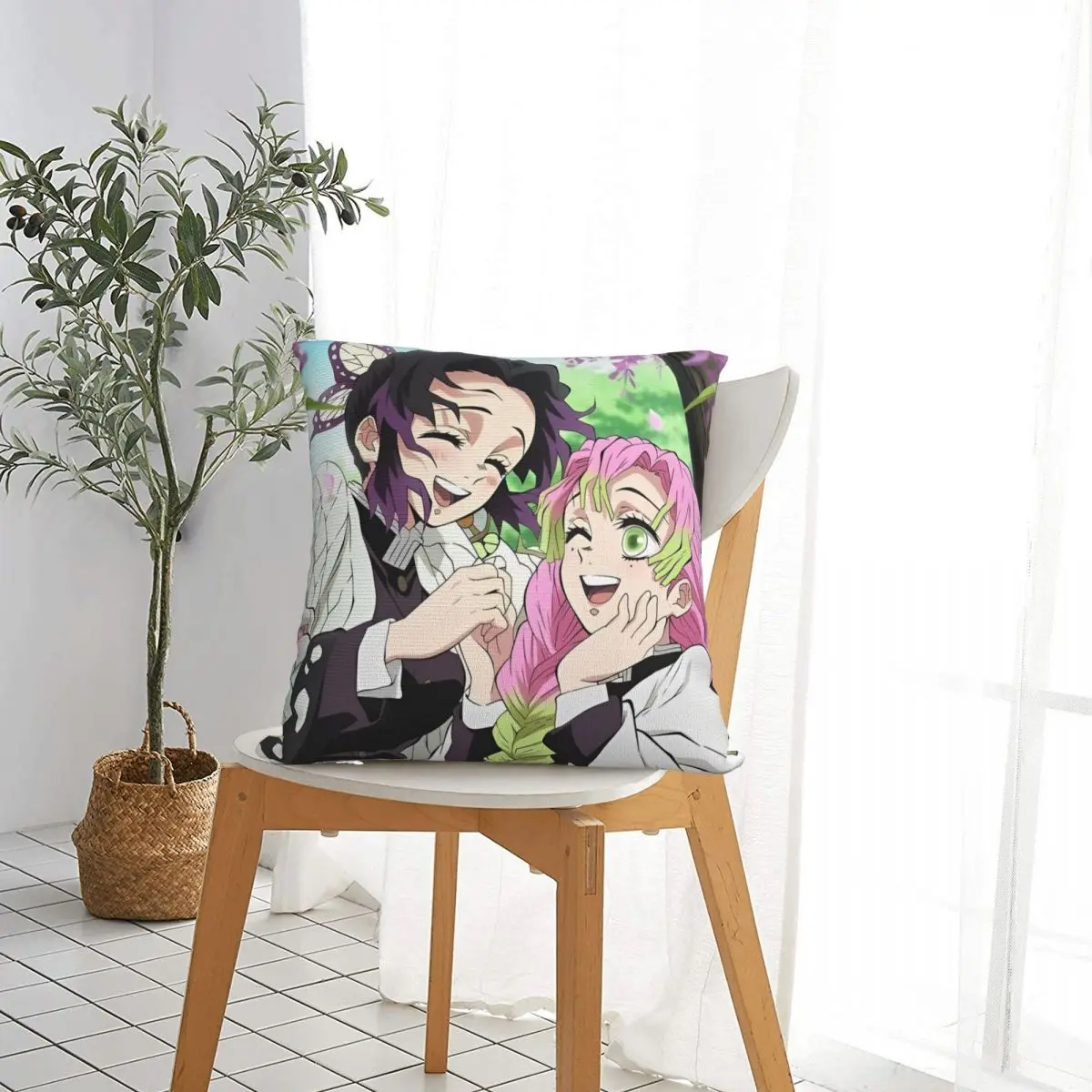 Love Hashira Mitsuri Kanroji Square Pillow Cases Demon Slayer Cushion Cover Awesome Zippered Decor Pillowcase for Seat 40x40cm