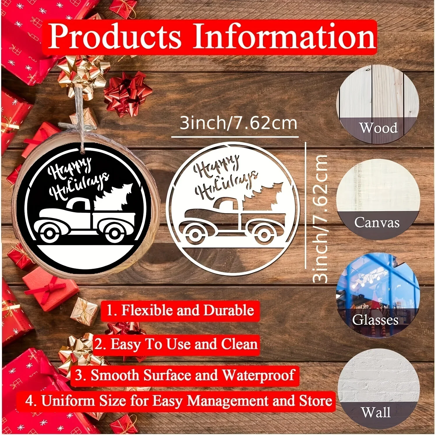60Pcs 3x3 Inch Reusable Christmas Painting Stencils for Wood, Cards & DIY Crafts