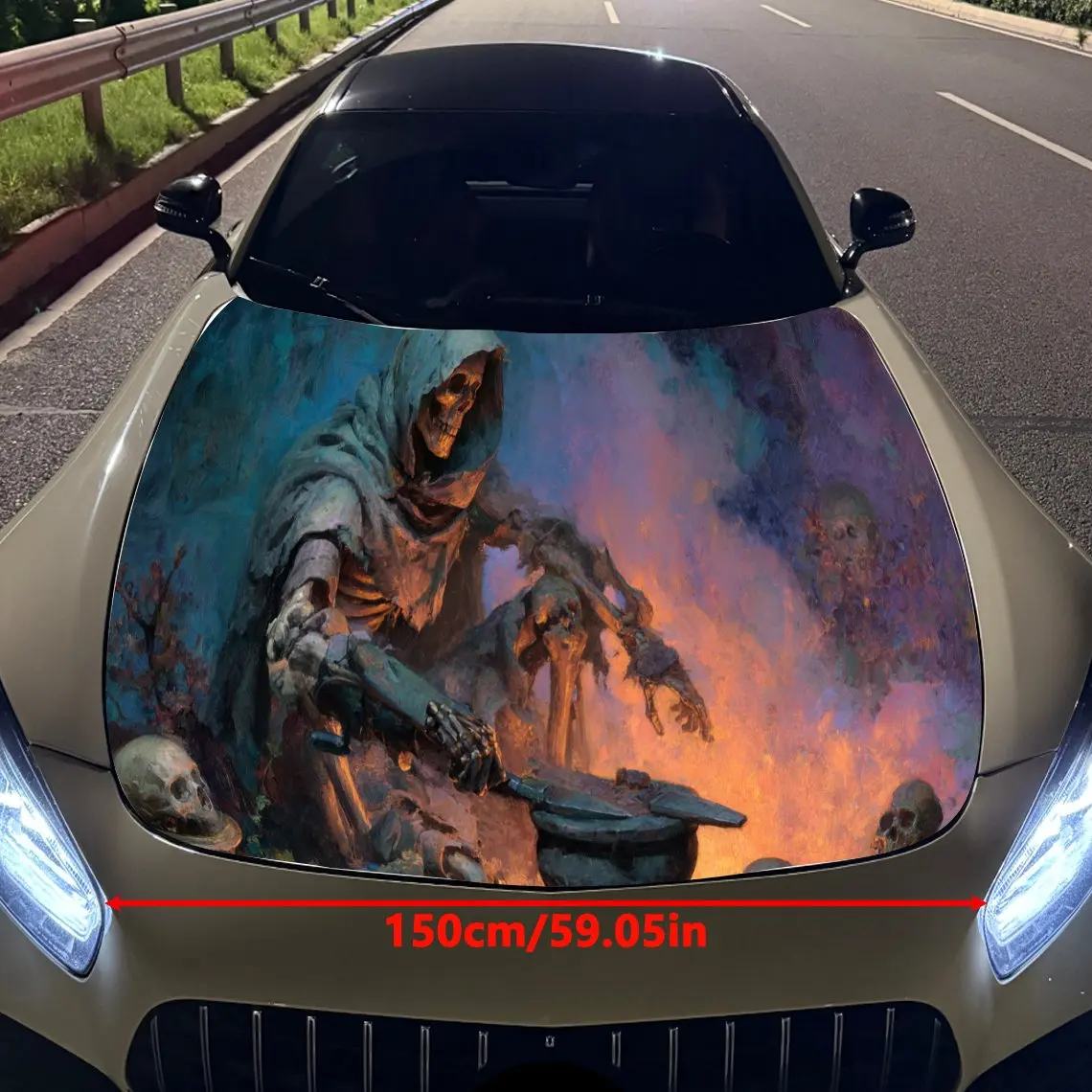 ملصق غطاء محرك السيارة على شكل هيكل عظمي قوطي وجمجمة، أغطية فينيل أوتوماتيكية، ملصق سيارة ذاتي اللصق مقاوم للماء، متين ونملة #2