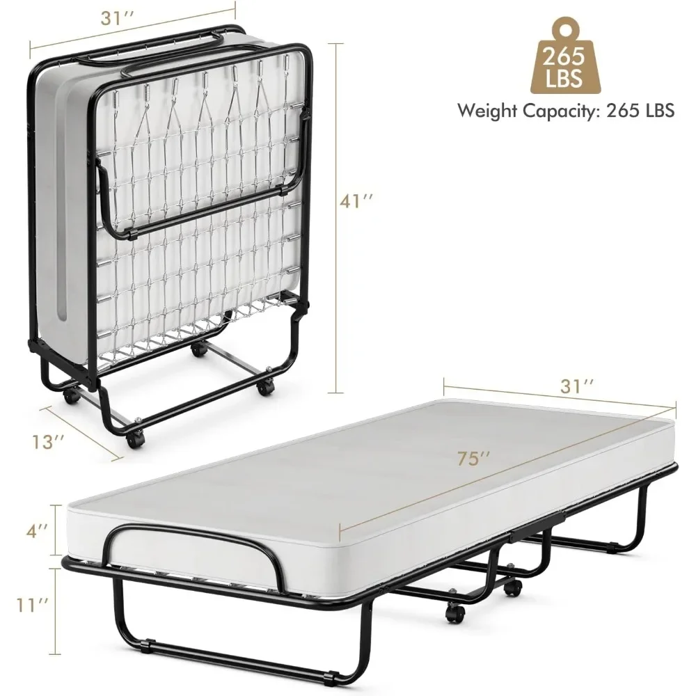 Lit roulant pliable avec matelas en mousse à mémoire de forme pour adultes, fabriqué en Italie, sans fret, meubles de chambre à coucher, maison