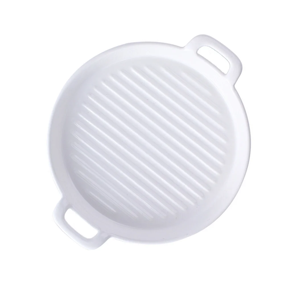 

Ceramic Plate with Handle Baking Food Serving Dish for Restaurant Home Kitchen Use Multifunctional Decorative Breakfast Salad