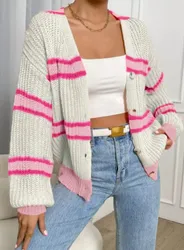 Autumn and winter cardigan sweater loose with striped knitted top lazy coat women
