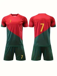 2pcs Boy's Soccer Jersey For Kids T-shirt & Shorts Set, Color Clash Football Jerseys, Boy's Girls Sports Jerseys