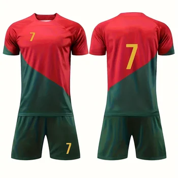 2pcs Boy's Soccer Jersey For Kids T-shirt & Shorts Set, Color Clash Football Jerseys, Boy's Girls Sports Jerseys