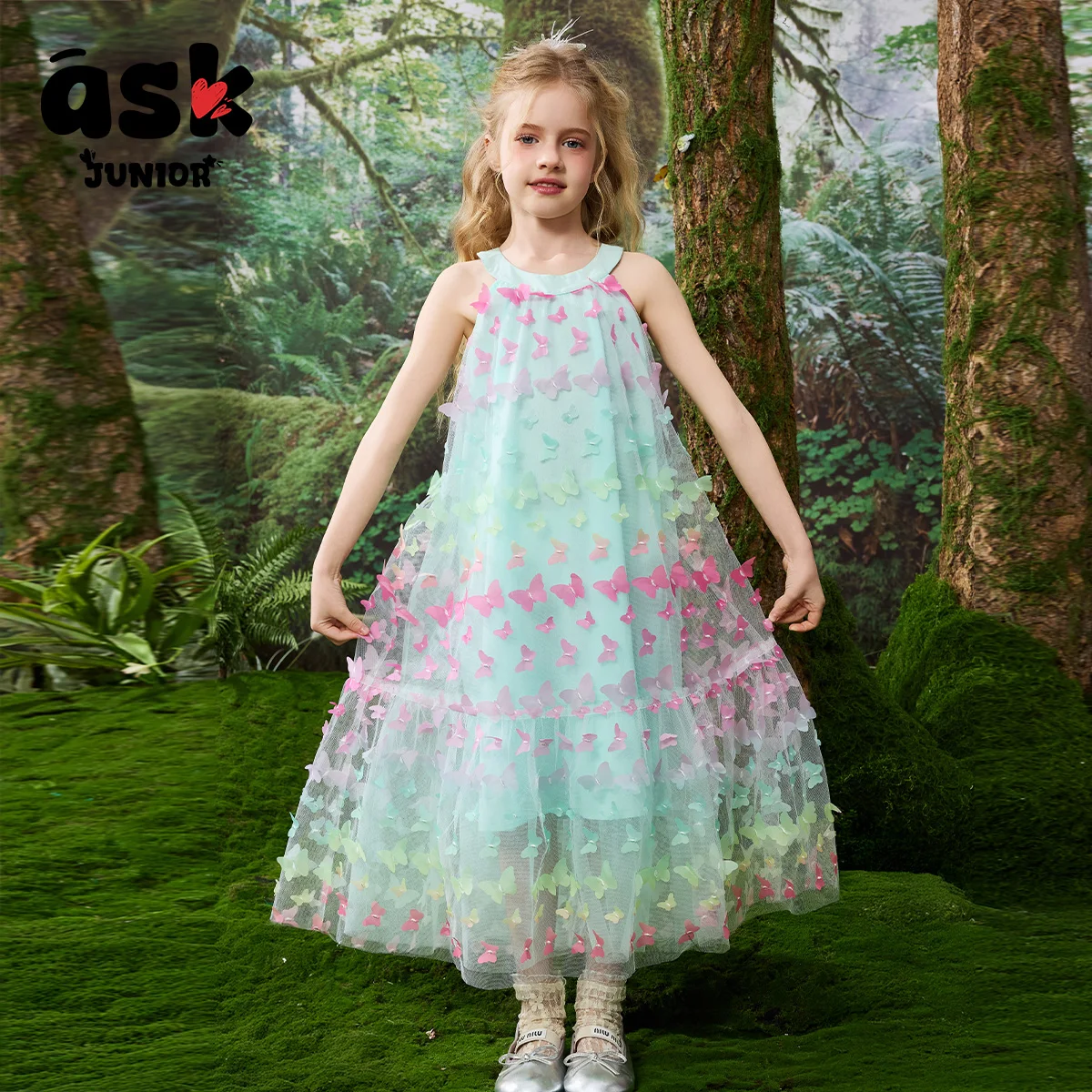 

Ask Junior Girls summer colorful gradual change butterfly mesh suspender skirt