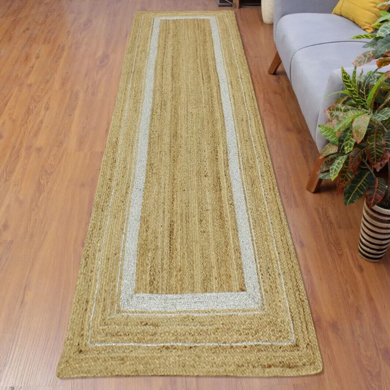 Beige Living Room Mat Handmade Jute Kilim Stair Runner Area Rug Hallway Carpet