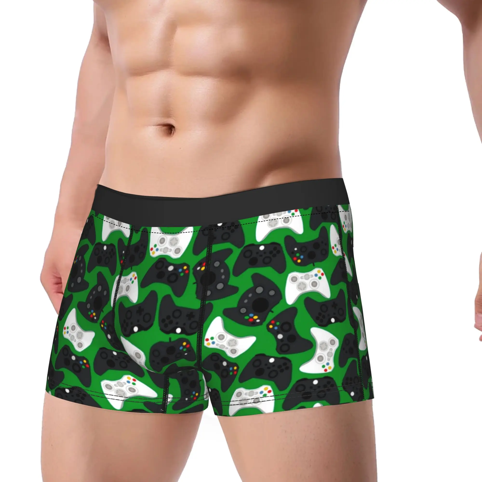Man Game Controller Pattern Long Underwear  Funny Boxer Briefs Shorts Panties Male Polyester Underpants Plus Size