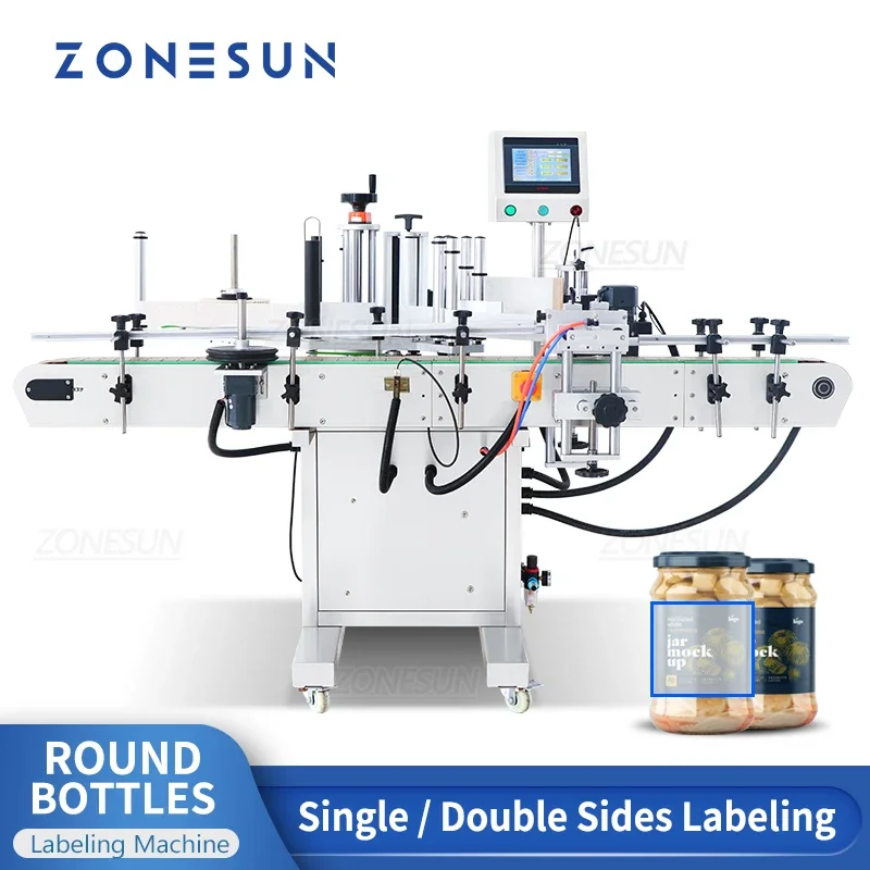 ZONESUN Etiketteermachine Automatische Ronde Glazen Plastic Fles Dubbelzijdige Drankenpot Flacon Verpakking ZS-TB260S