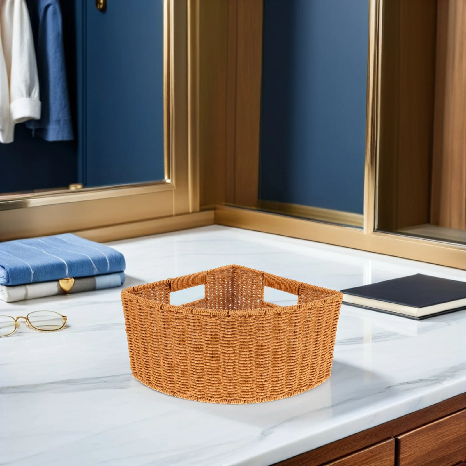 Eck-Aufbewahrungsbox: fächerförmige dreieckige Kunststoffkörbe zum Organisieren von Gegenständen im täglichen Gebrauch im Haushalt, Wohnzimmer und Schlafzimmer