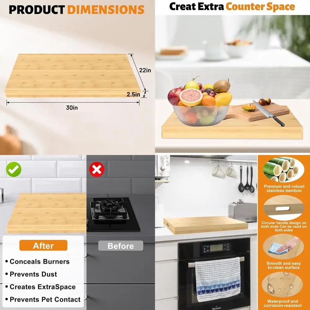 

Двусторонняя бамбуковая доска для лапши с крышкой для раковины, 30 л x 22 В x 2,5 В, совместимая с электрическими и газовыми плитами