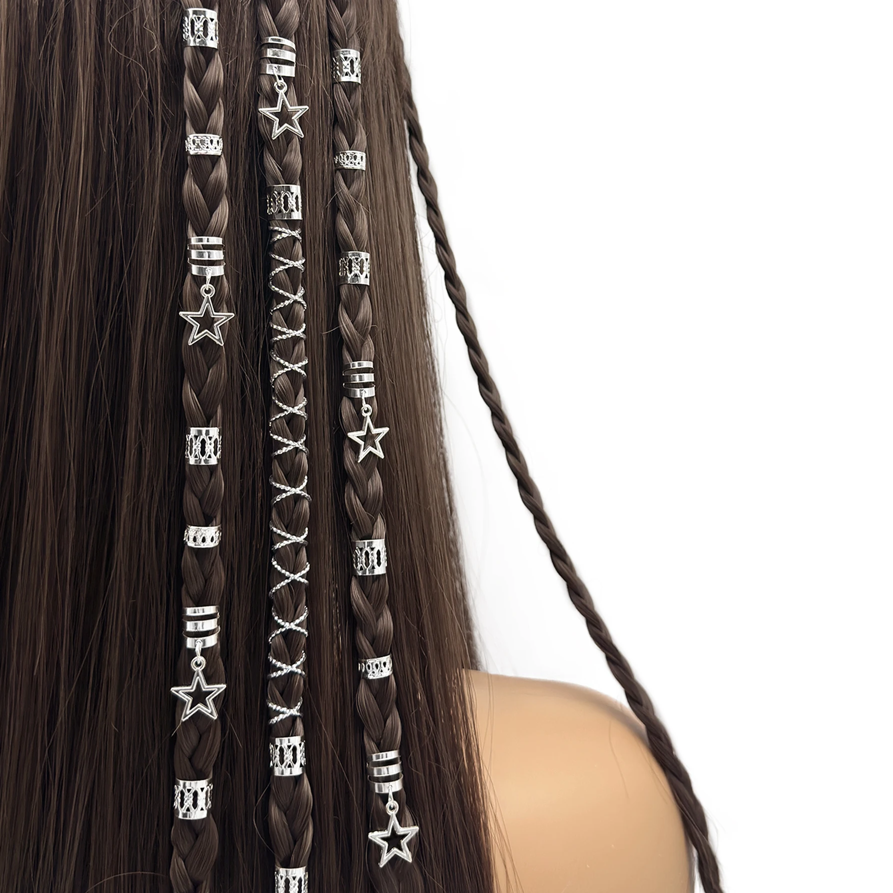 Set di 36 anelli per capelli intrecciati dorati o in argento, anello per capelli intrecciato a forma di stella, accessorio per capelli intrecciati festival personalizzato