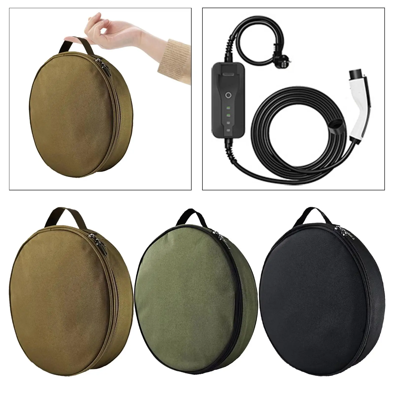 1x EV Cable Storage Bag Cord Hoses Organizer Accessories Wear Resistant Electric Car Load Bearing Handle Sturdy Round Cable Case