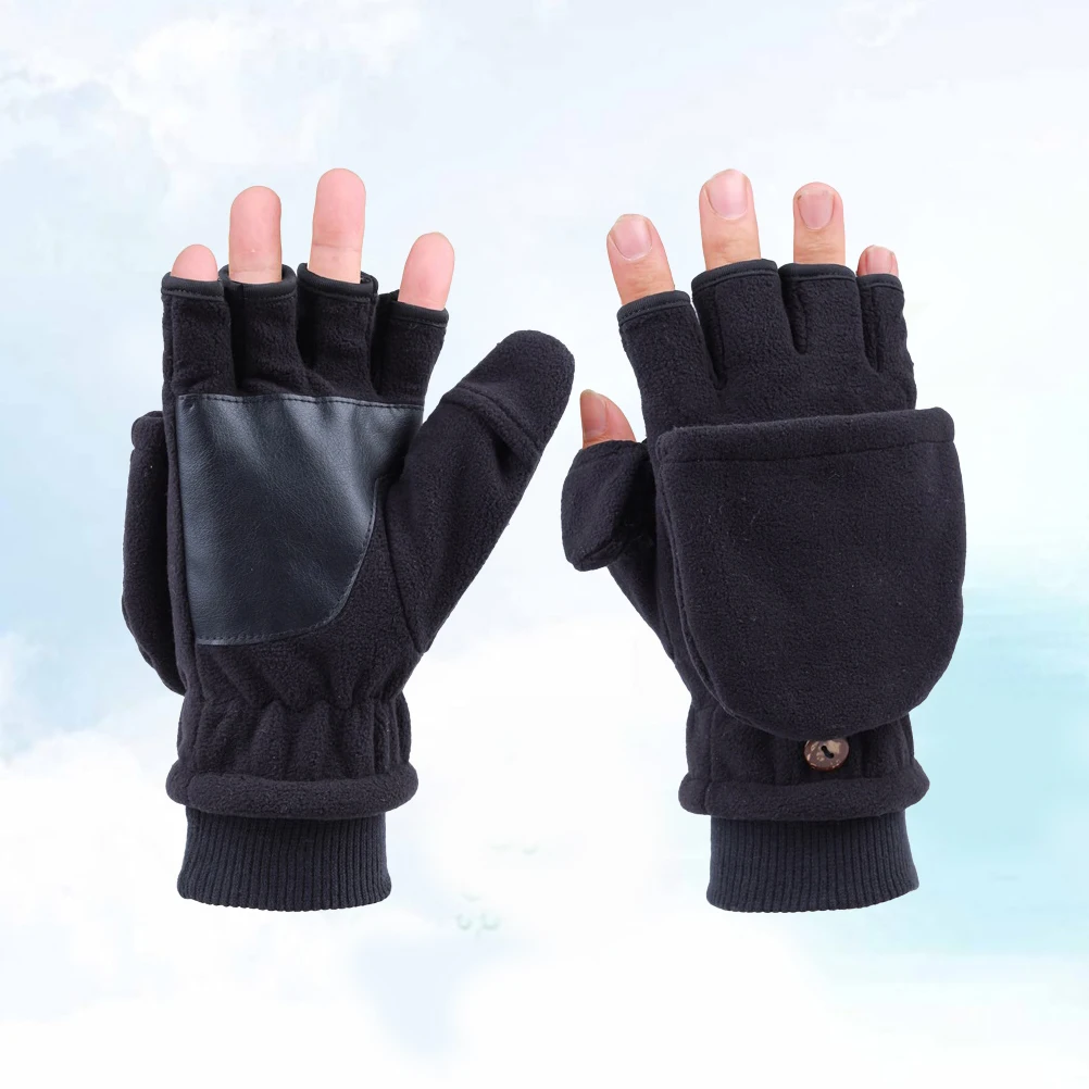 

Fleece Flap Half Finger Adult Thicken Riding Layers Touch Screen Men Gloves Cycling Fishing Photography Texting