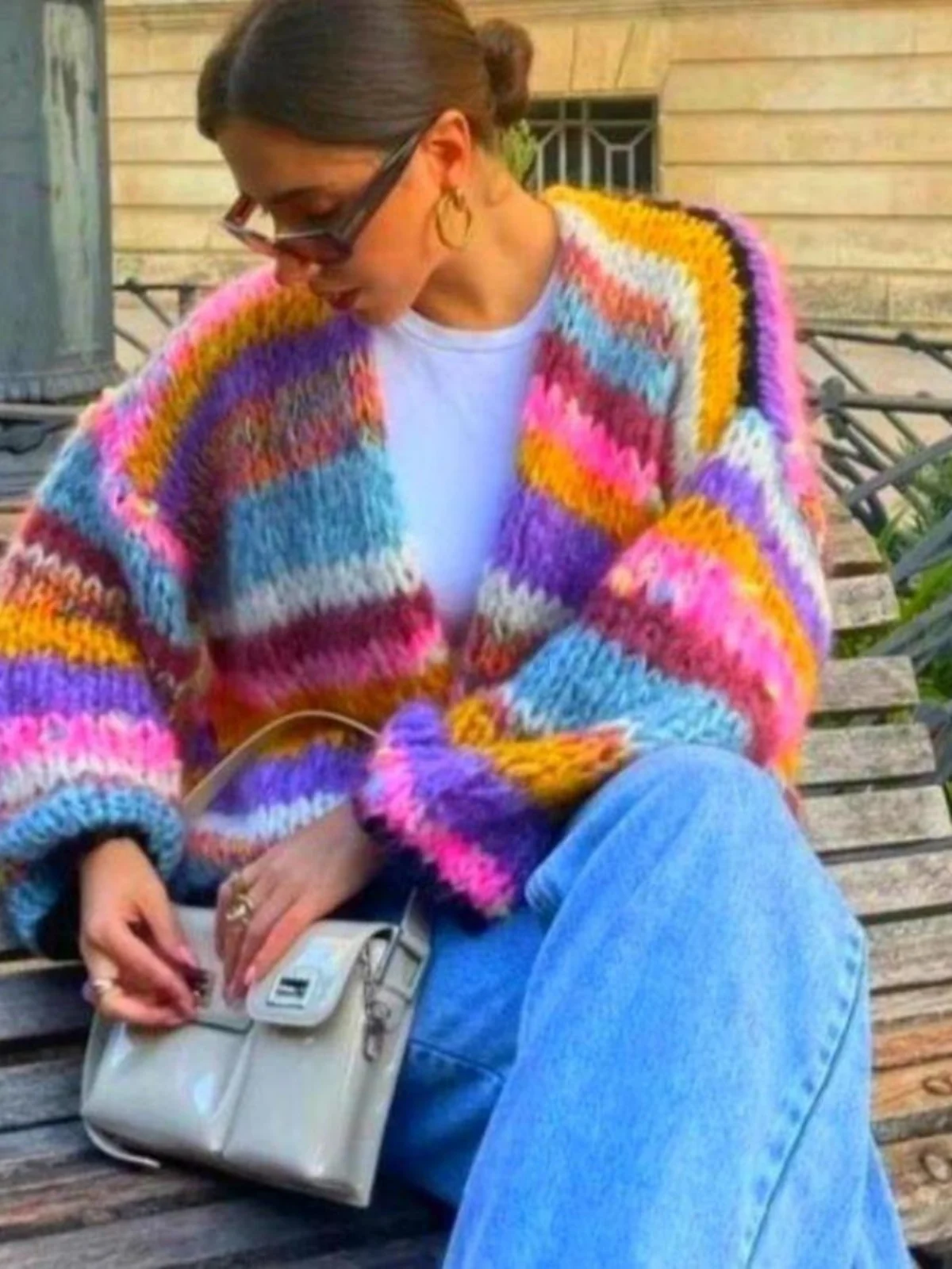 Striped Long Sve Versatile Open Cardigan Knitted Jaet Comfortable Loose Fit Autumn Winter Women's Sweater Knitwear