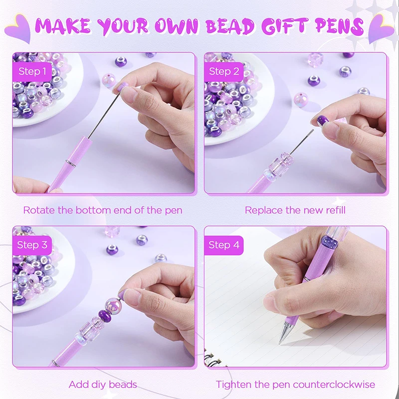 أقلام الخرز البلاستيكية Beadable للطلاب والمدرسة والمكتب ، لتقوم بها بنفسك صنع الهدايا ، 50 قطعة