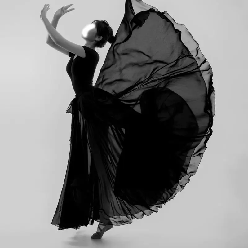 Elegant Classical Dance Costume Women's Chiffon Skirt Ethereal Modern Dance Half-length Long Skirt 720 Degree Wide Skirt