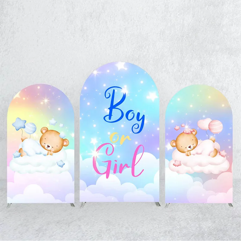 Mehofond Bear Rainbow Boy or Girl Arch Backdrop Covers Gender Reveal Newborn Baby Birthday Party Baby Shower Cover Background