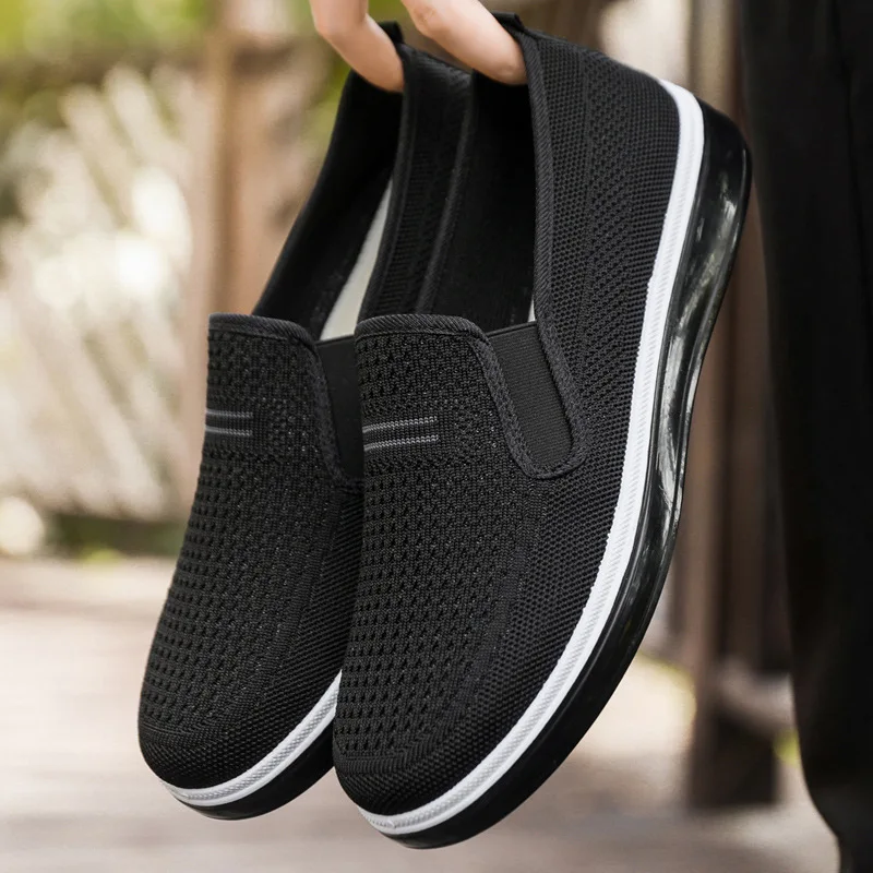 Mocasines informales transpirables para hombre, zapatos cómodos para caminar con suela suave, zapatillas planas ligeras antideslizantes para personas mayores