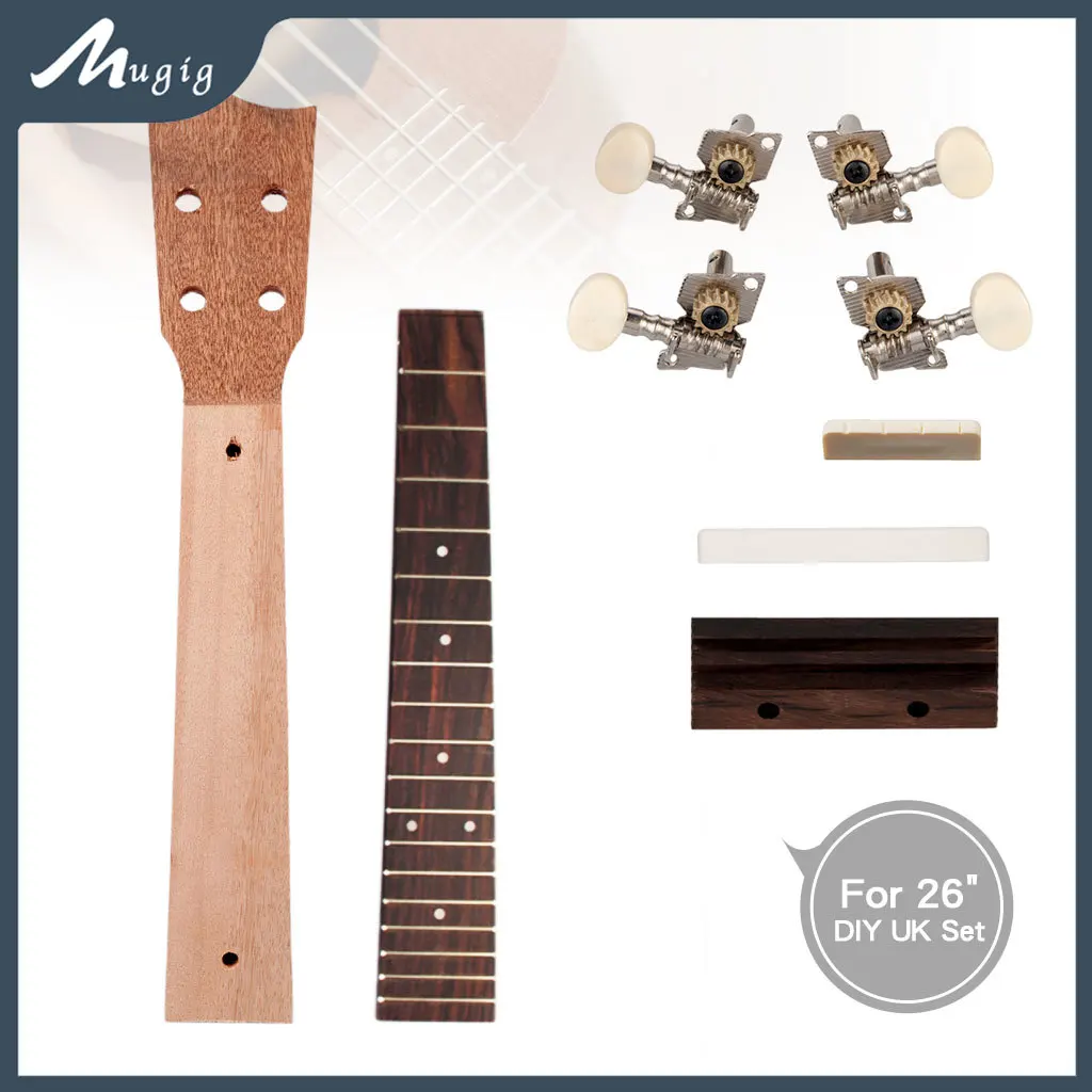 26 Inches Ukulele Neck Bridge Nut Saddle Tuning Machine Heads Pegs Bridges Fingerboard Accessories For Tenor DIY Ukulele KIT