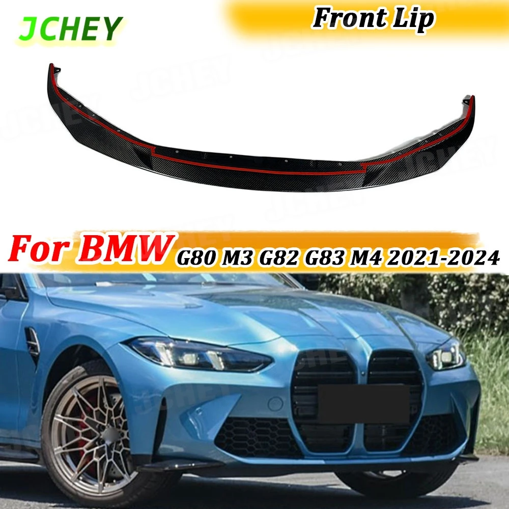 

Передний бампер JCHEY, спойлер на подбородок, боковые юбки из сухого углеродного волокна для BMW G80 M3 G82 G83 M4 2021-2024, крышка переднего бампера FRP