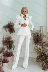 White High Shoulder Women Suit Pants Set 2 Piece Blazer+Trouser Formal Office Coat Customized Wedding Tuxedos Prom Dress Jacket