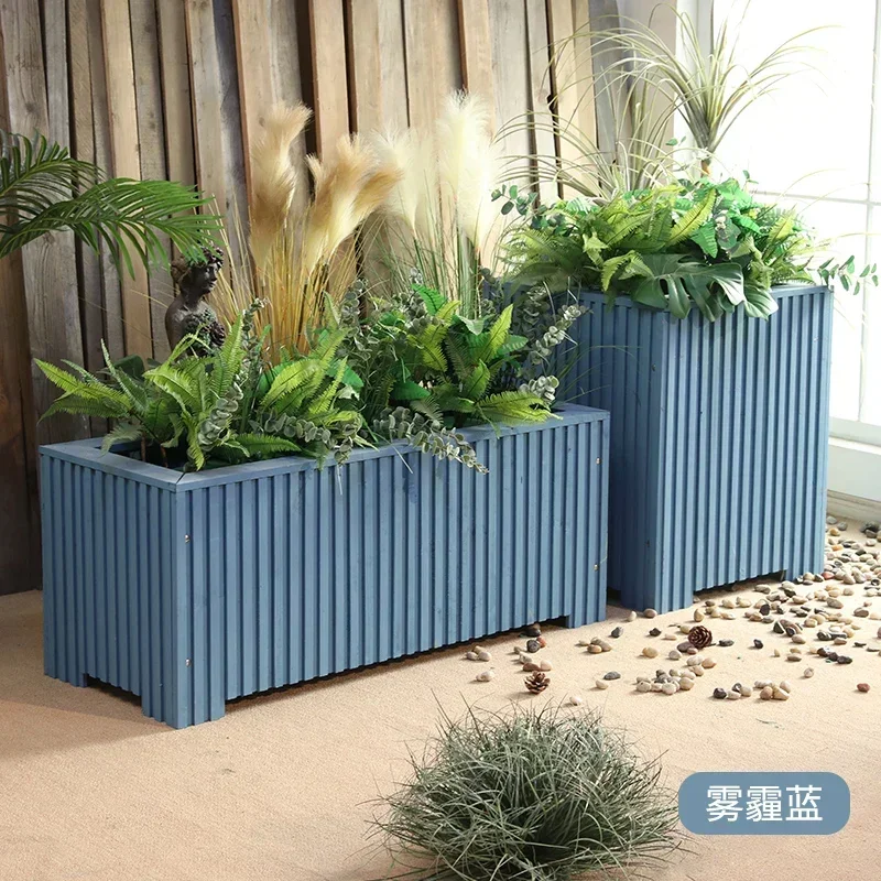 Outdoor preservative wood flower box Outdoor courtyard Indoor balcony Wooden solid wood flower pot