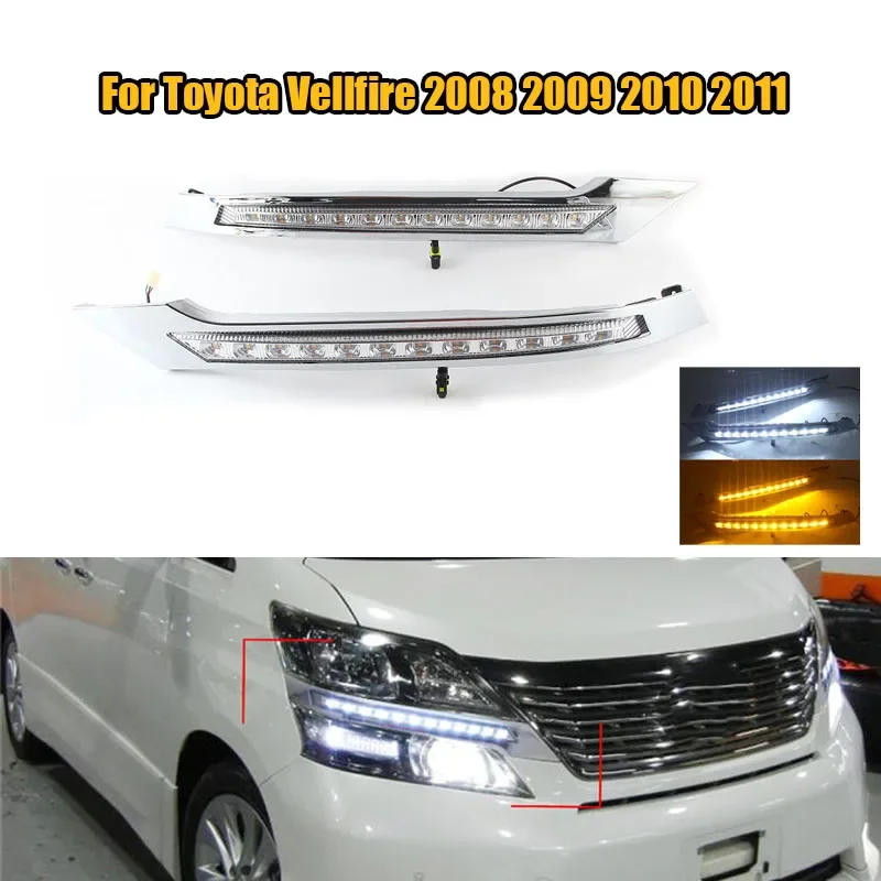 

1 Pair Car LED DRL Daytime Running Lights Flowing Turn Signal Daylight For Toyota Vellfire 2008 2009 2010 2011 Waterproof