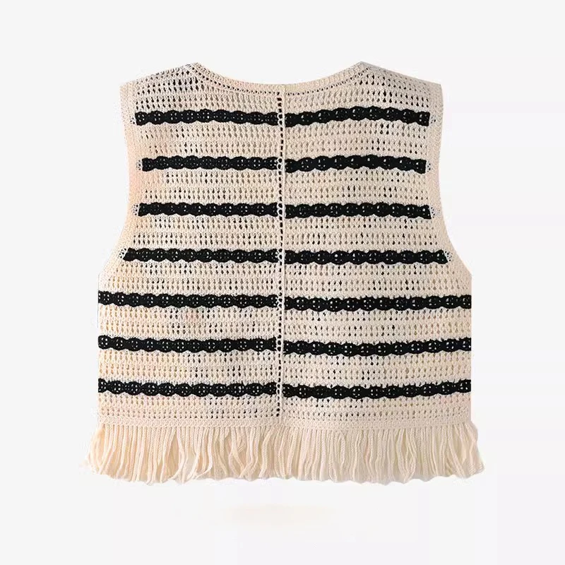 مخطط الكروشيه متماسكة سترة للنساء شير زر الجبهة أكمام صدرية أعلى فتاة في سن المراهقة الصيف بوهو عطلة الشاطئ الزي