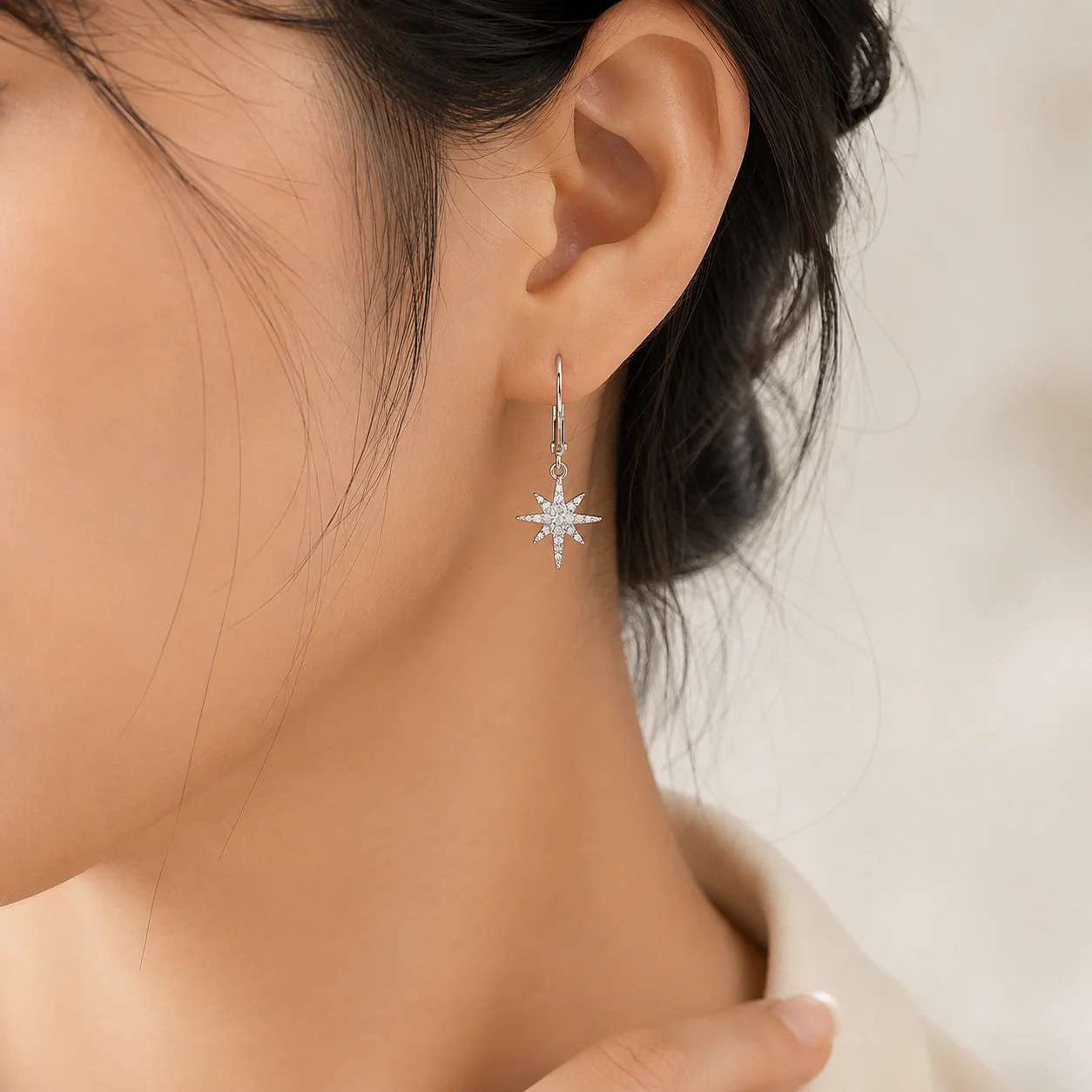 Moissanite Dangle Earrings Star Drop S925 Sterling Silver Leverback Earrings for Women 3 Colors GRA Certified Moissanite