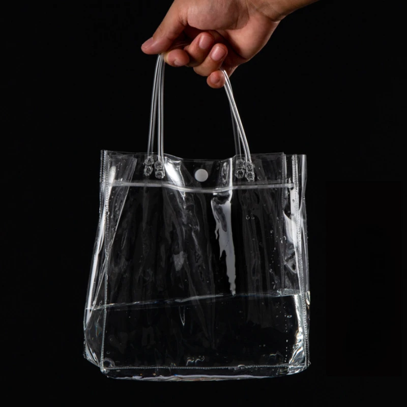 10/30/50pcs Transparent PVC Customized Packaging Bag for Clothing&Gift Clear Plastic Handbag General Portable Shopping Tote Bags