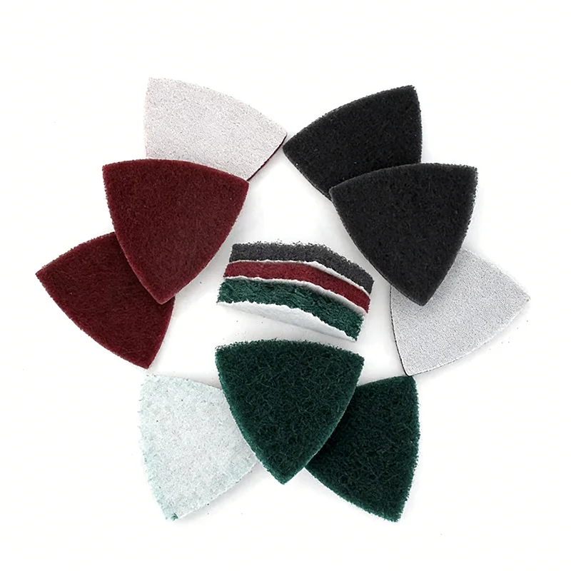 90mm Triangle Scouring Pad Polishing Pad Self Adhesive Plat 240 400 800Grit Hook&Loop Industrial Heavy Duty Nylon Cleaning Cloth