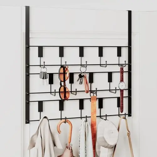 

Вешалка на дверь с 14 крючками – Органайзер для полотенец и халатов в ванную комнату – Компактная подвесная вешалка (белая)