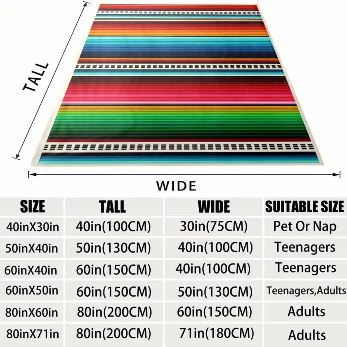 2026 Latest Flannel Blanket Mexican Blanket May 5th Colorful Striped Flannel Cover, Soft and Warm for All Seasons, Suitable for - view 2