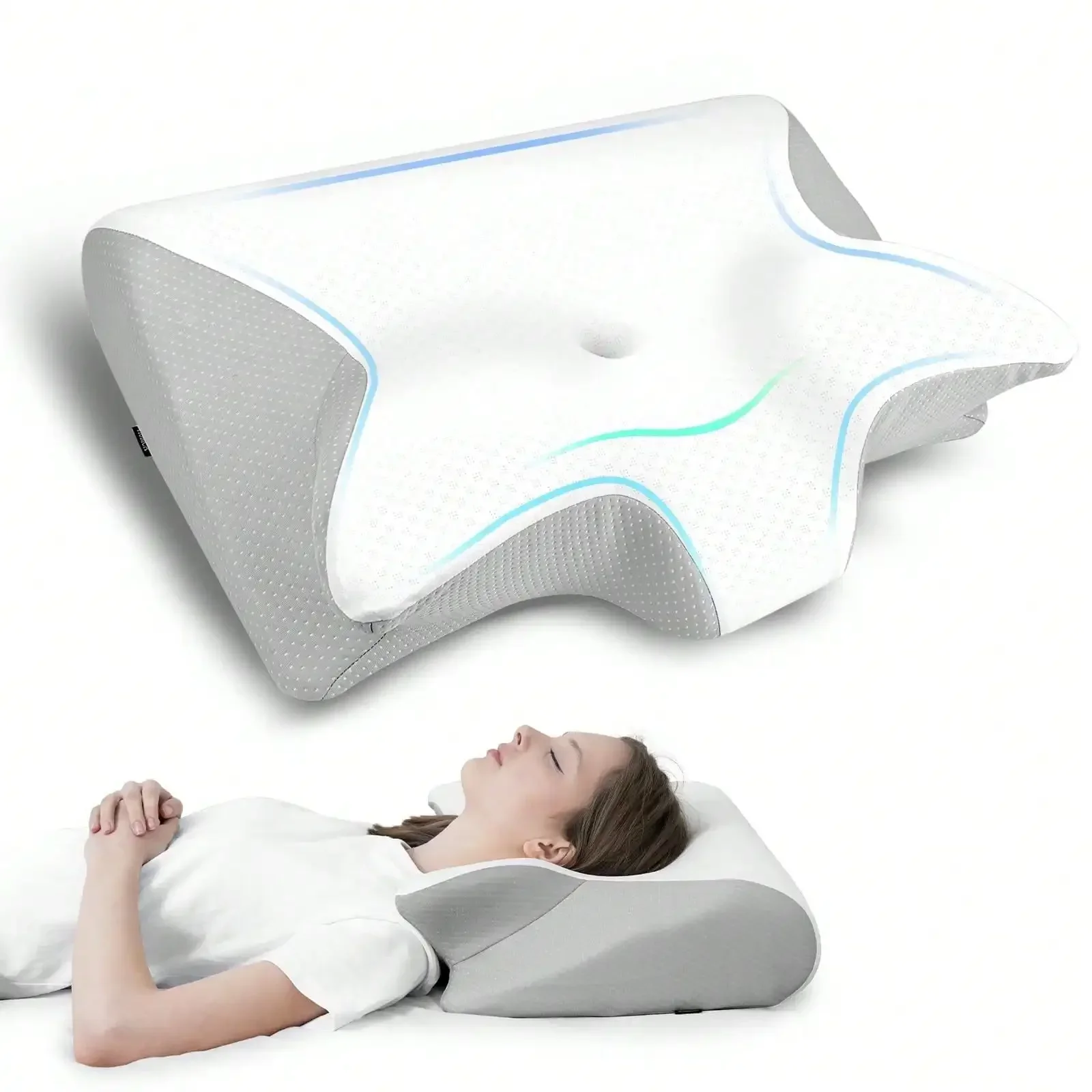 

Adjustable Contour, Memory Foam Pillow, Cool Pillowcase, Ergonomic Orthopedic Sleep Contour Support Pil
