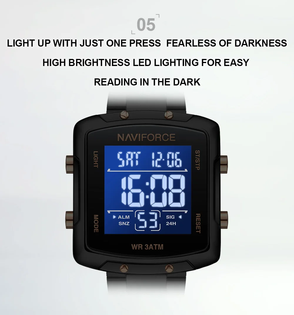 NAVIFORCE NF5057 Women's Fashion Digital Watches Alarm Stopwatch Day and Date Display Waterproof Sports LCD Lighting Clock