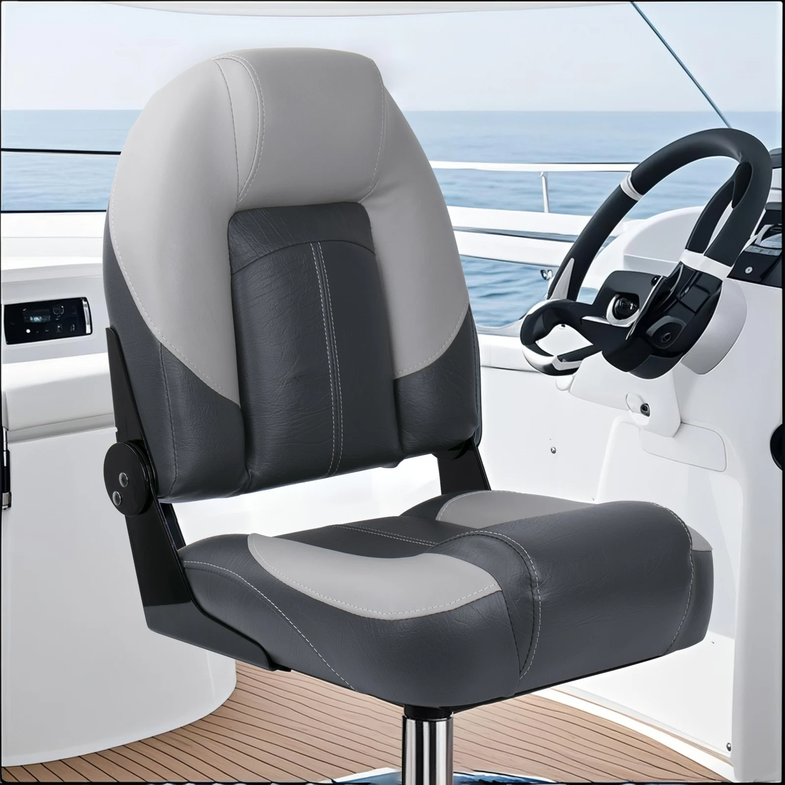 Boat Accessories Marine Folding Chair Speedboat Grey and Black Boat Seat Sailor Swivel Folding Seat