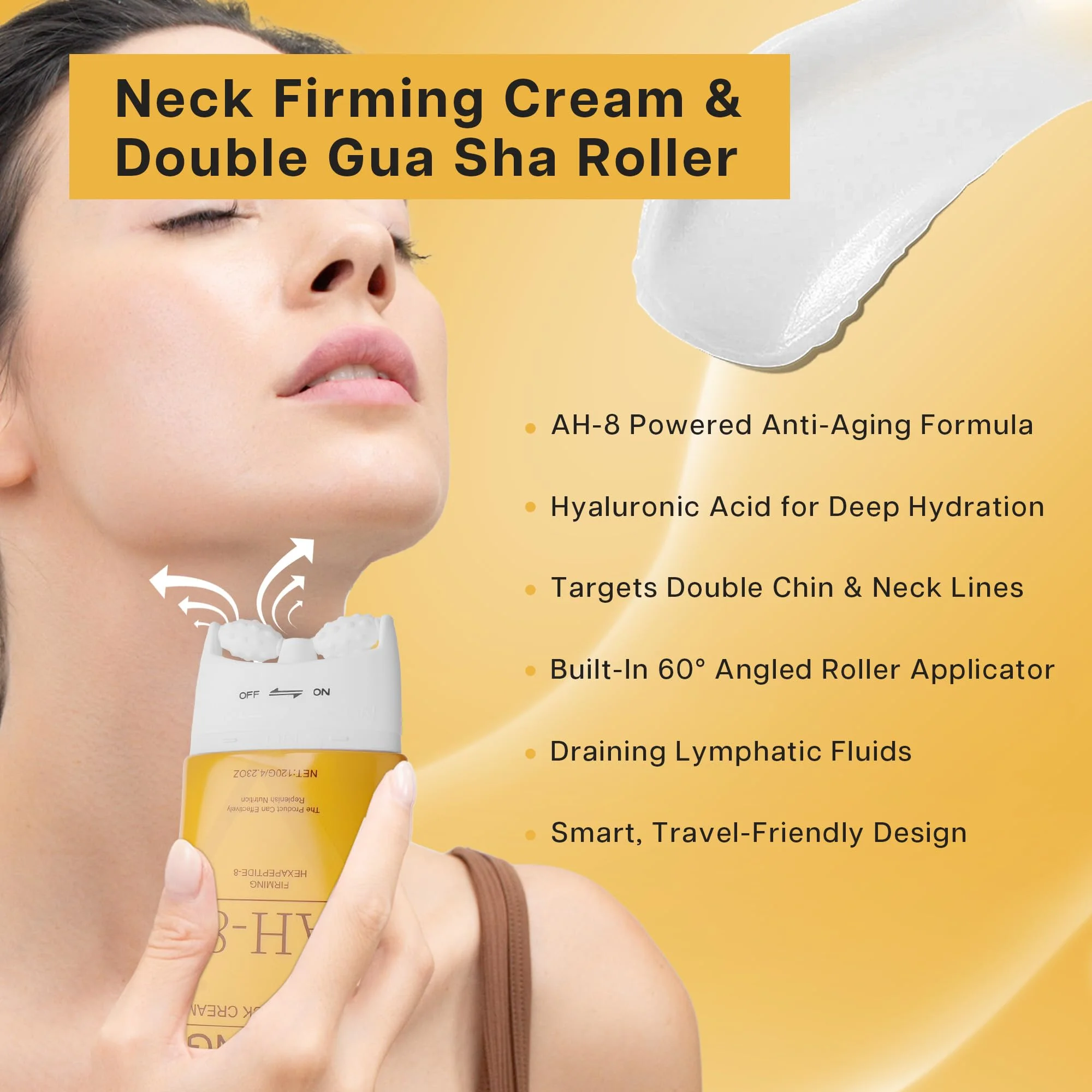 كريم شد الرقبة EELHOE AH-8 Guasha 2 في 1 مع بكرات مزدوجة وحمض الهيالورونيك، للبشرة المترهلة والذقن المزدوجة وشد الوجه #2