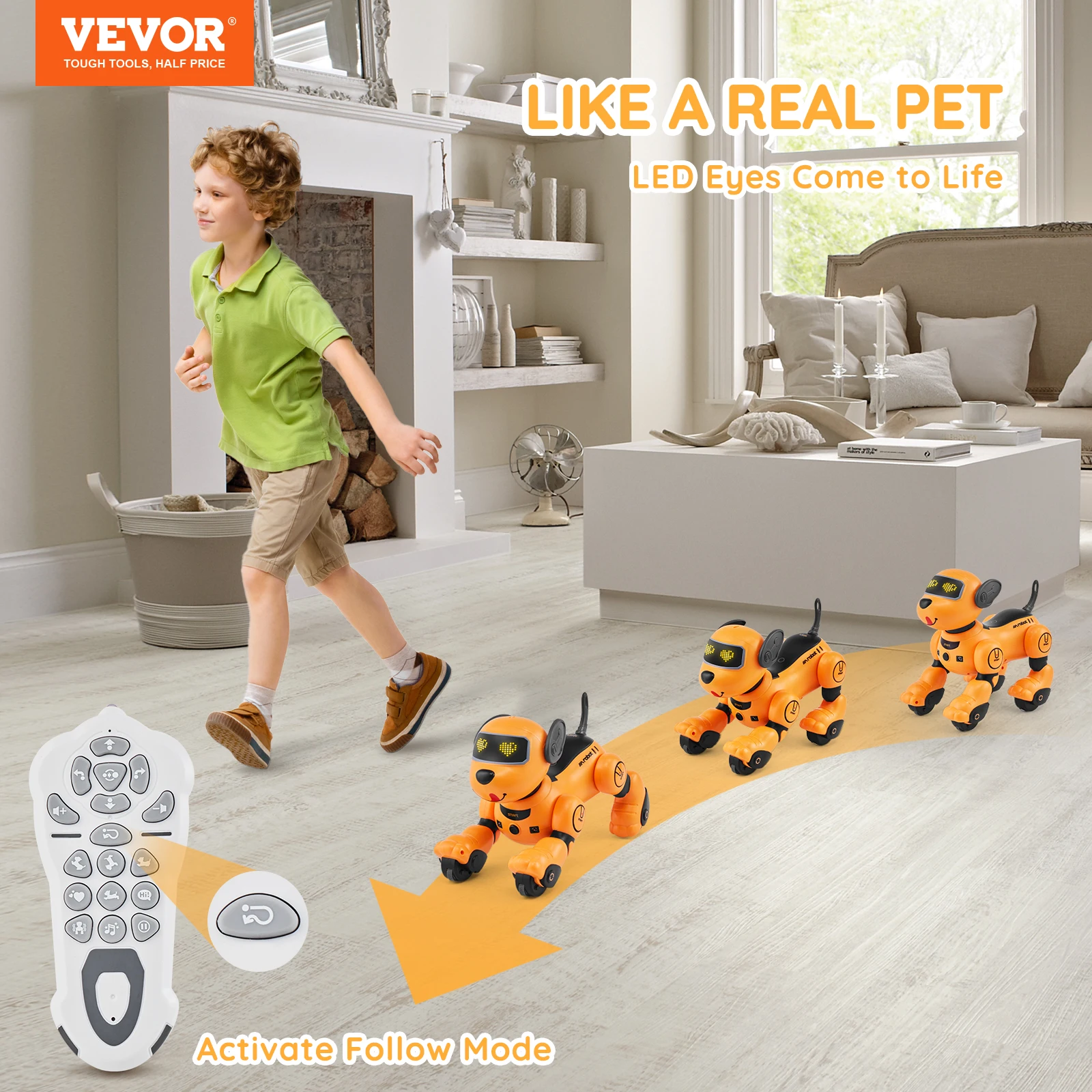 VEVOR - Juguete robot para perros con control remoto, 2,4 GHz, programable, interactivo, para niños, con función de seguimiento, control táctil y por voz, juguete acrobático RC para niños y niñas de 3 años en adelante