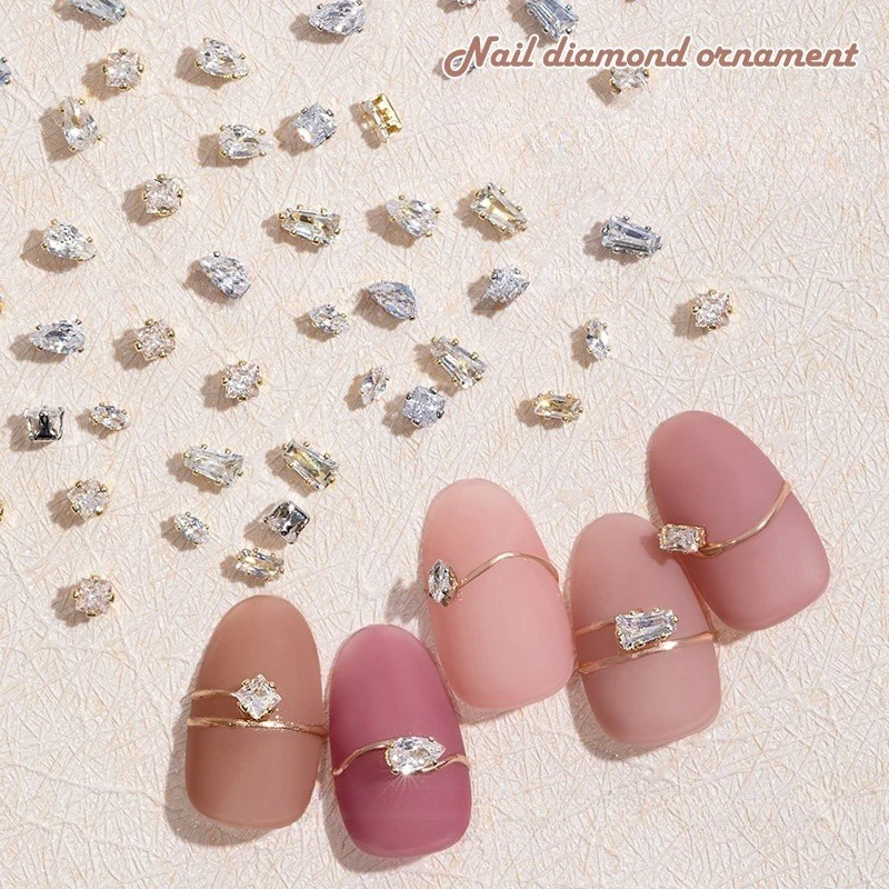 10pcs Sparkling Nail Claw Drill Luxury Horse Eye Waterdrop Square Zircon Nail Drill Exquisite Crystal Transparent Diamond